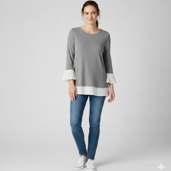 *Design Lab, Lord and Taylor Terry Crew with Bell Ruffle Sleeves - Picture 1 of 6